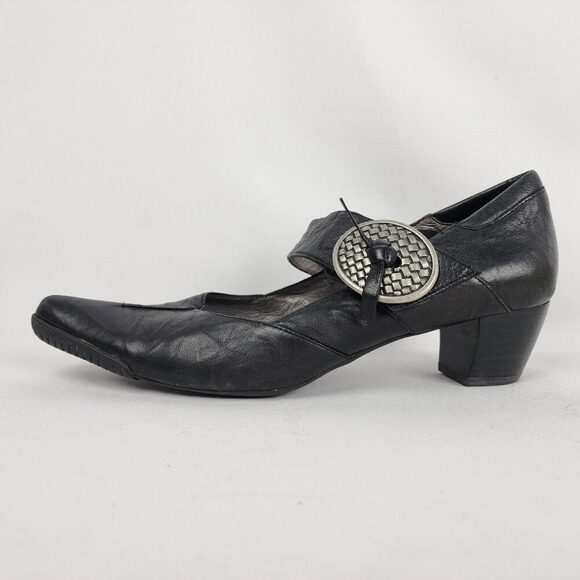 Fugitive Black Leather Pointed Toe Mary Jane Shoes Size 9.5 - Picture 1 of 10